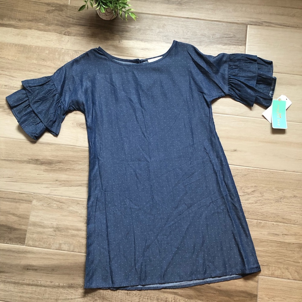 Girls Chambray Polka Dot Dress